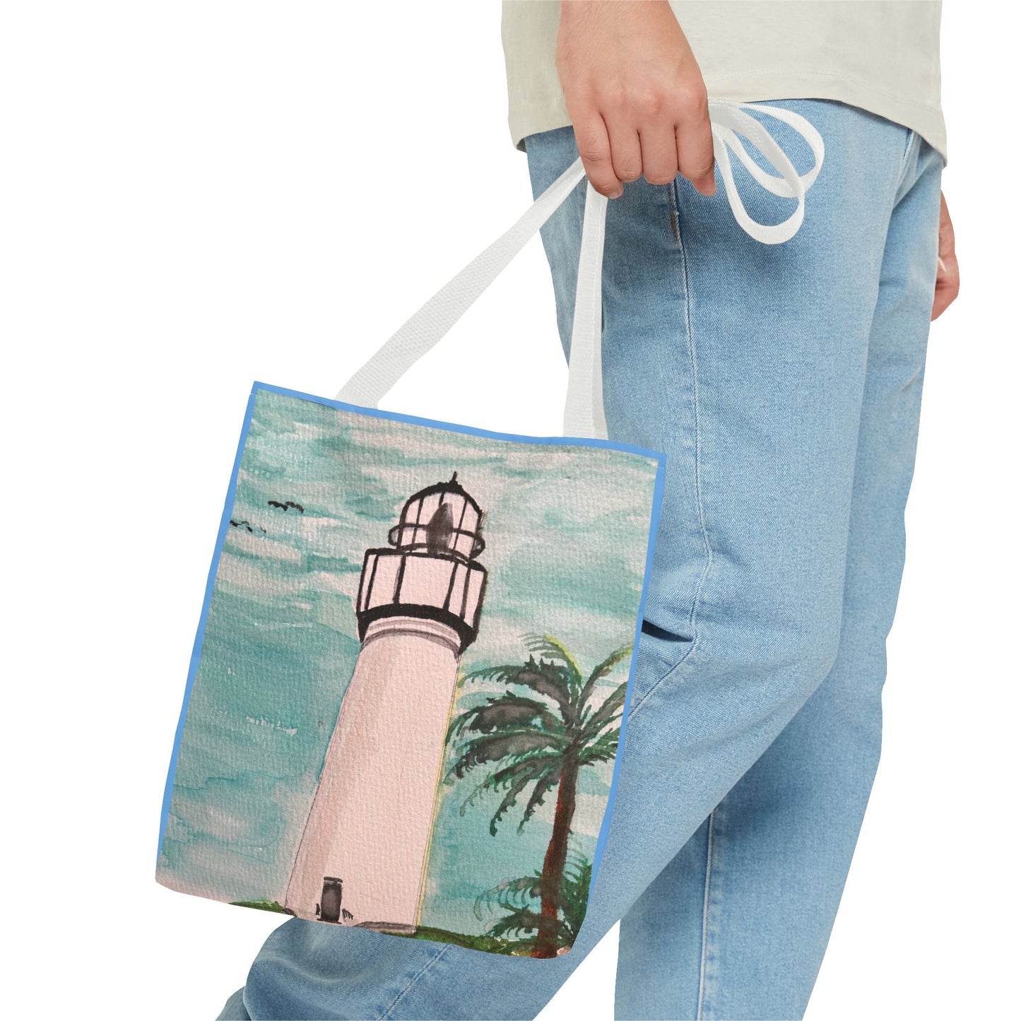 Coastal Lighthouse Tote Bag — Beachy Palm Print All-Over-Print Tote