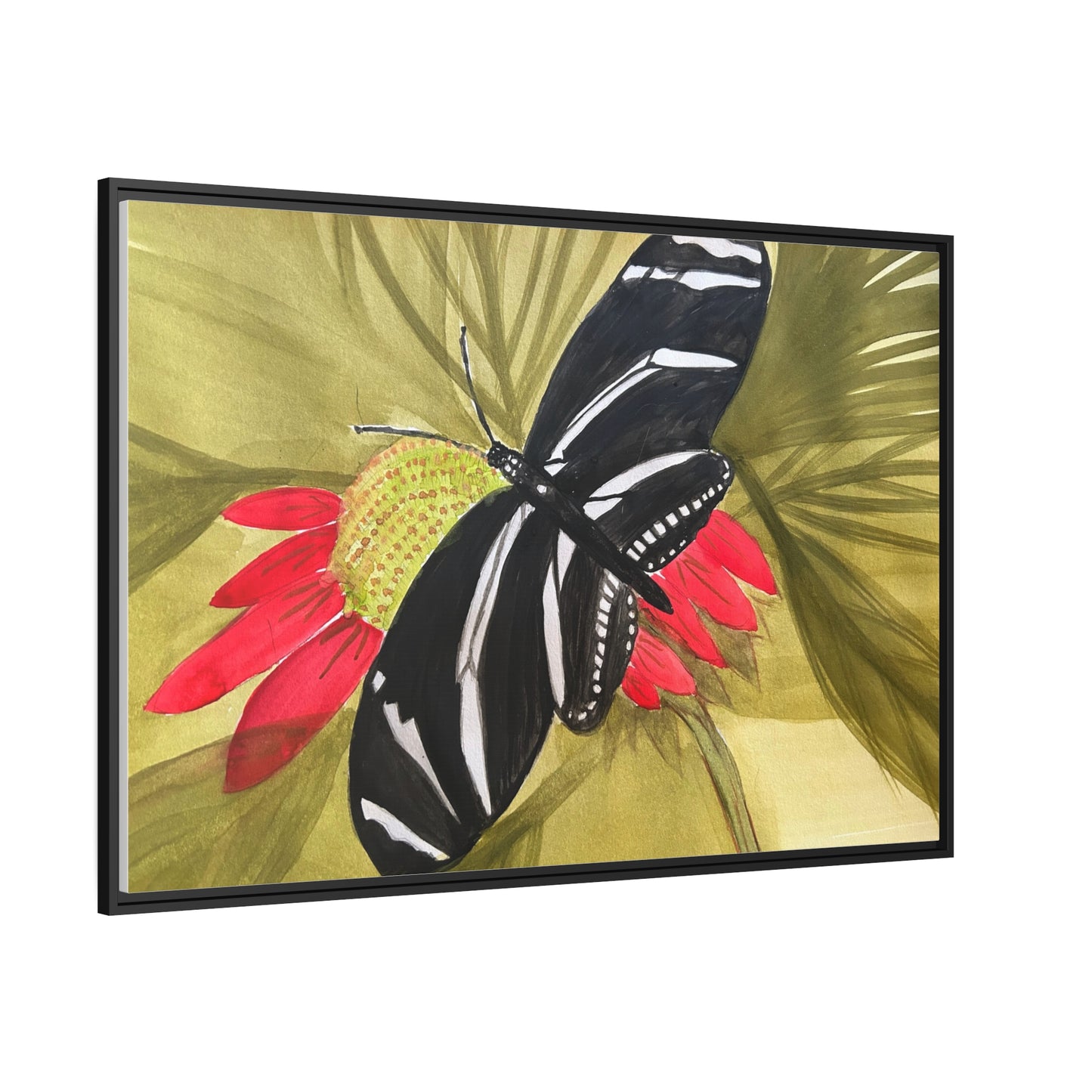 Butterfly Watercolor Print Matte Canvas, Black Frame