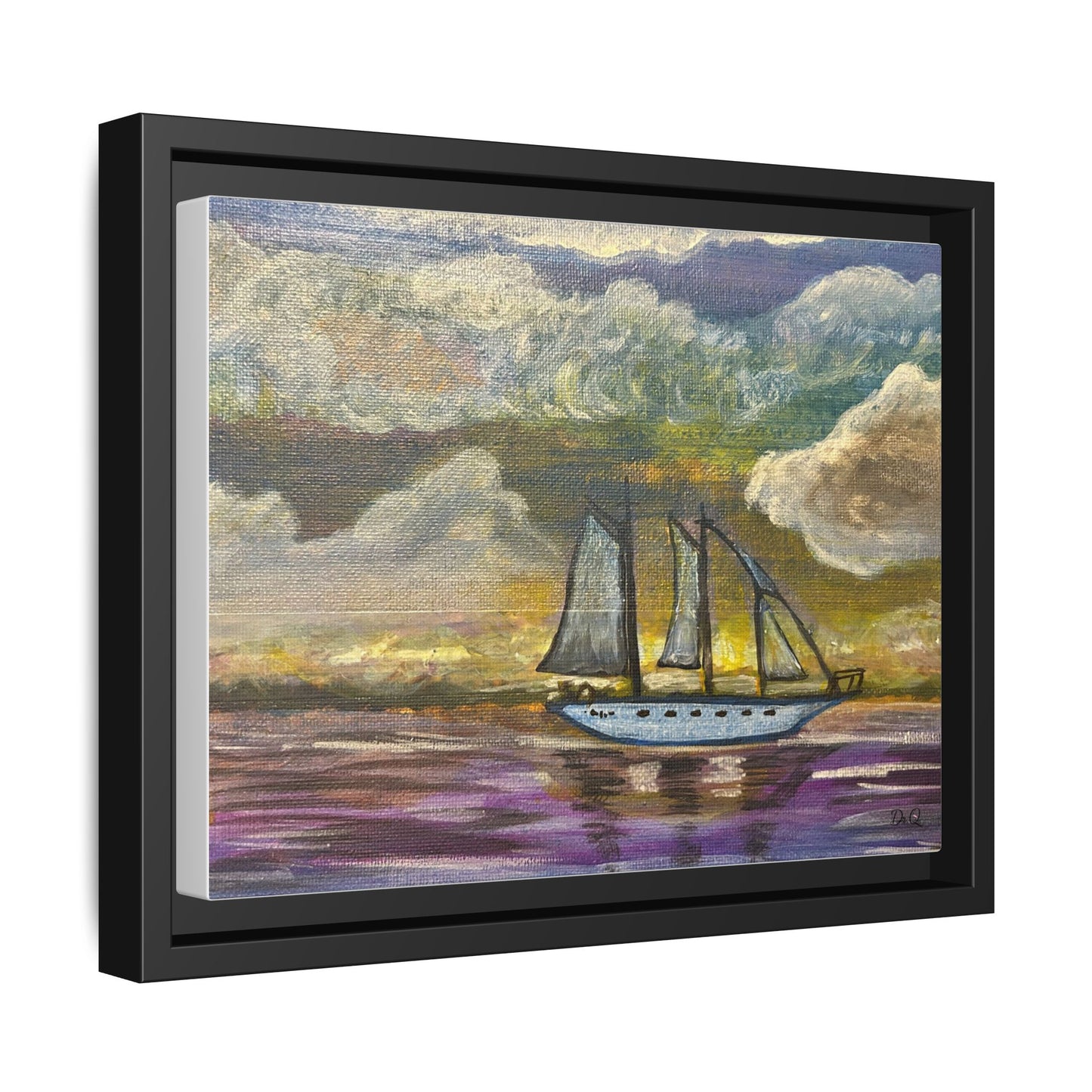 Framed Matte Canvas Sailboat Painting — Serene Seascape Wall Art