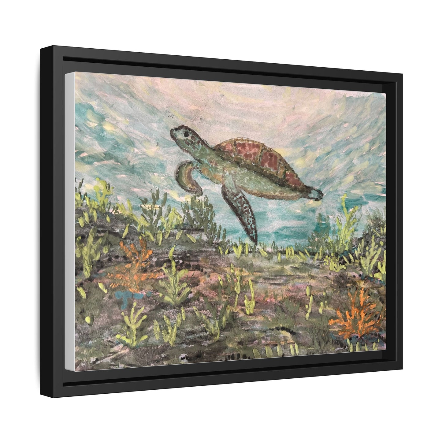 Sea Turtle Matte Canvas, Framed (Multi-color)