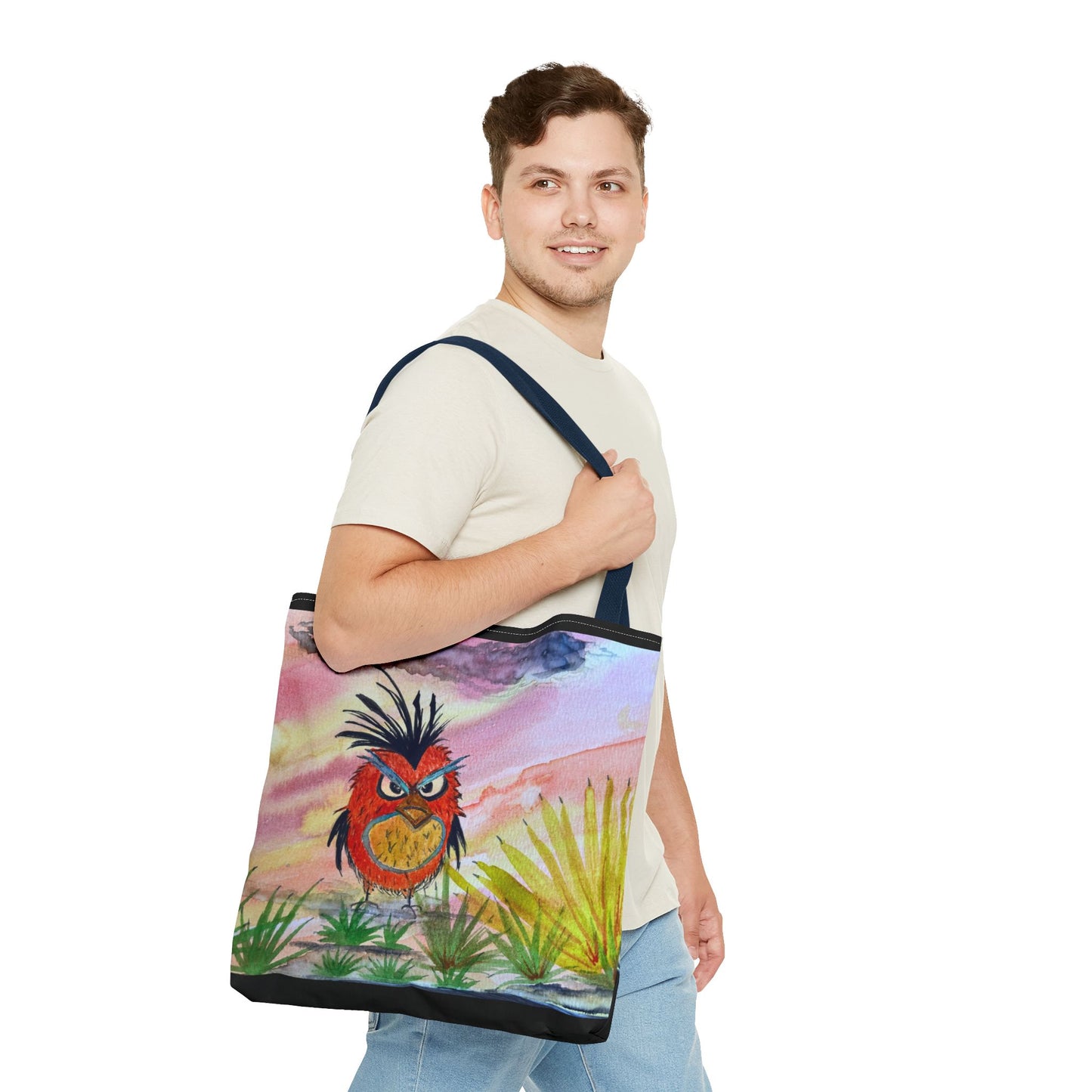 Funky Owl Art Tote Bag, Unique Tote for Shopping, Beach, Gift for Bird Lovers, Cute Eco-Friendly Carryall, Handmade Art Accessory