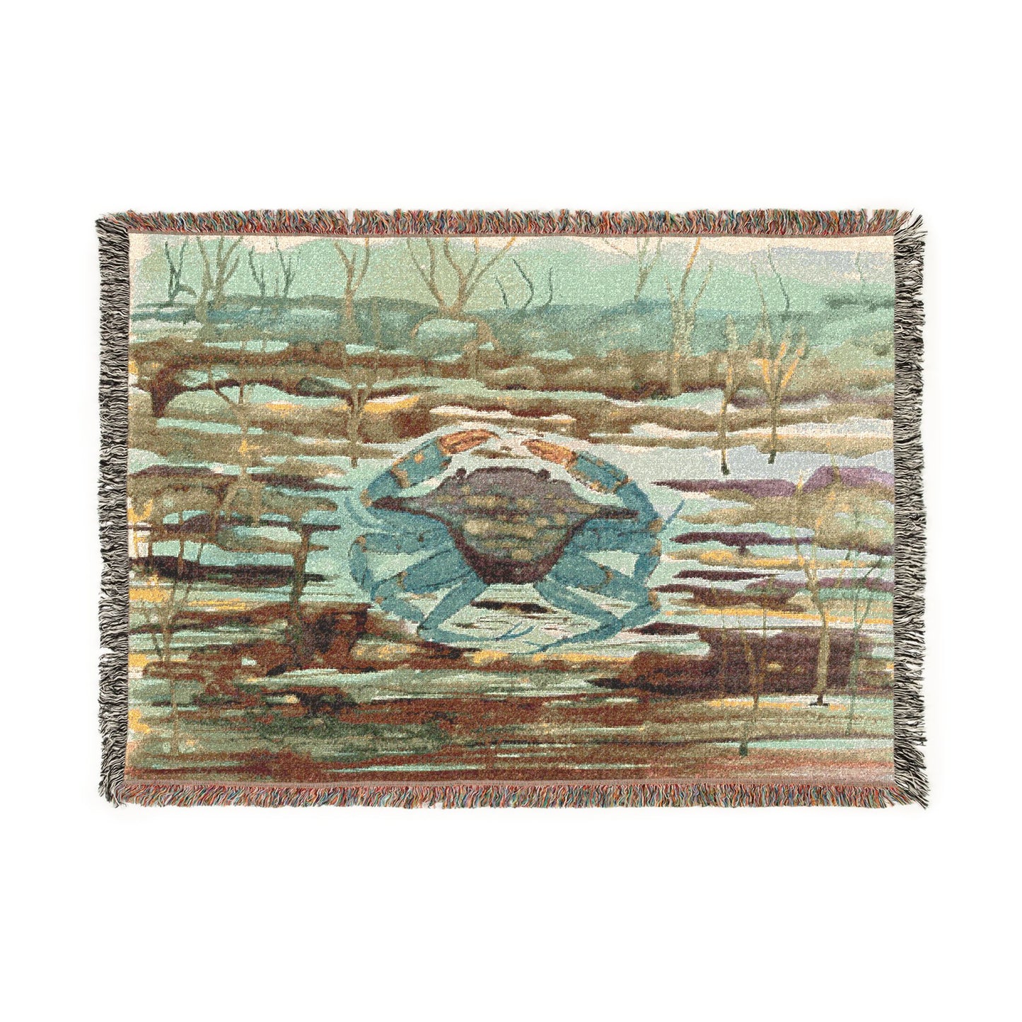 Blue Crab Coastal Woven Blanket – Nautical Beach Throw for Ocean Lovers