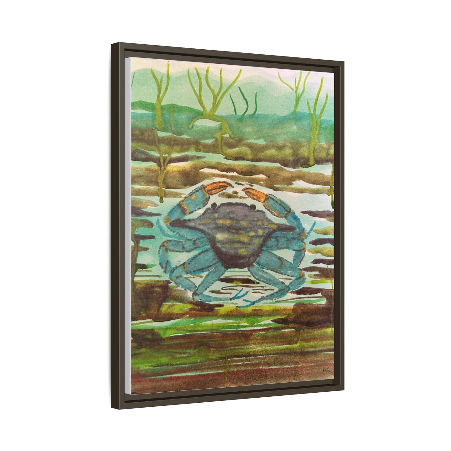 Blue Crab Coastal Art Print — Matte Framed Canvas