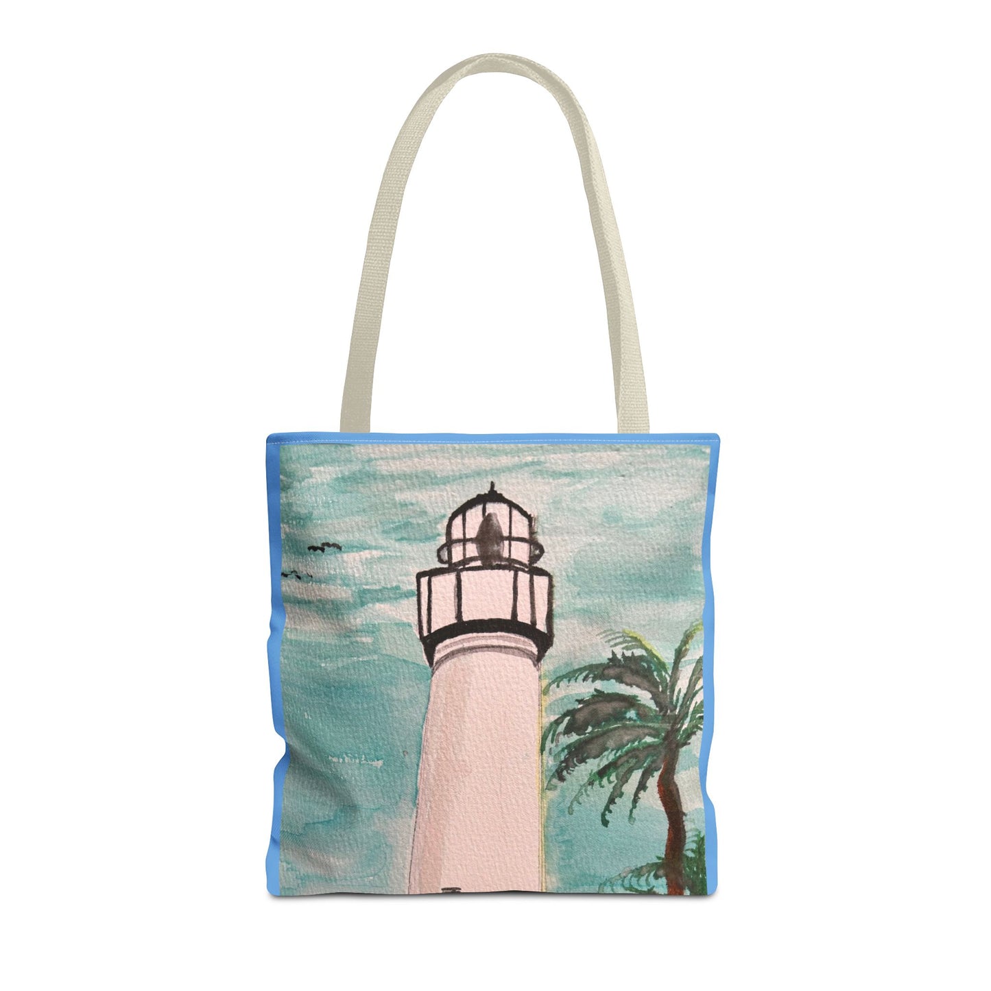 Coastal Lighthouse Tote Bag — Beachy Palm Print All-Over-Print Tote
