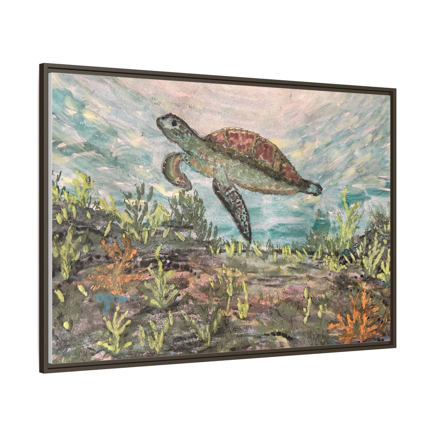 Sea Turtle Matte Canvas, Framed (Multi-color)