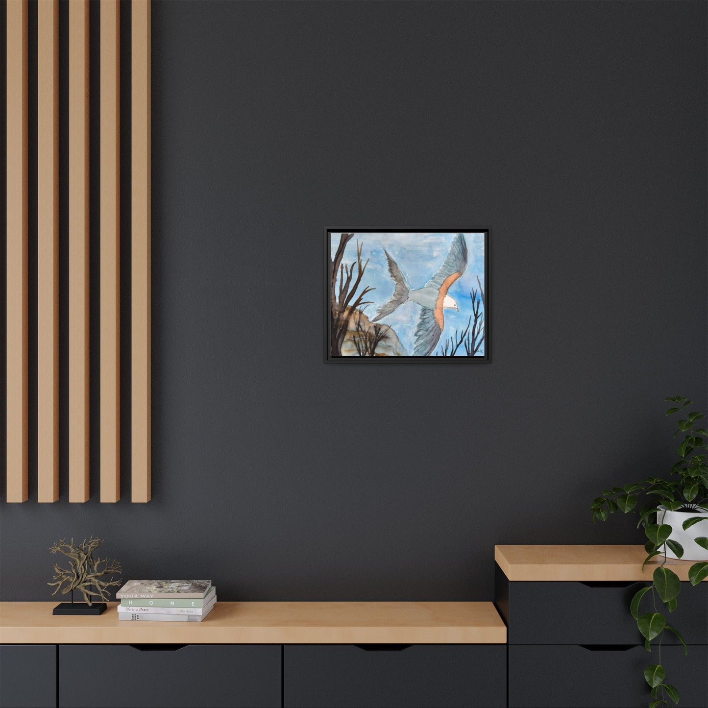Framed Matte Canvas Wall Art — Soaring Seagull Coastal Print