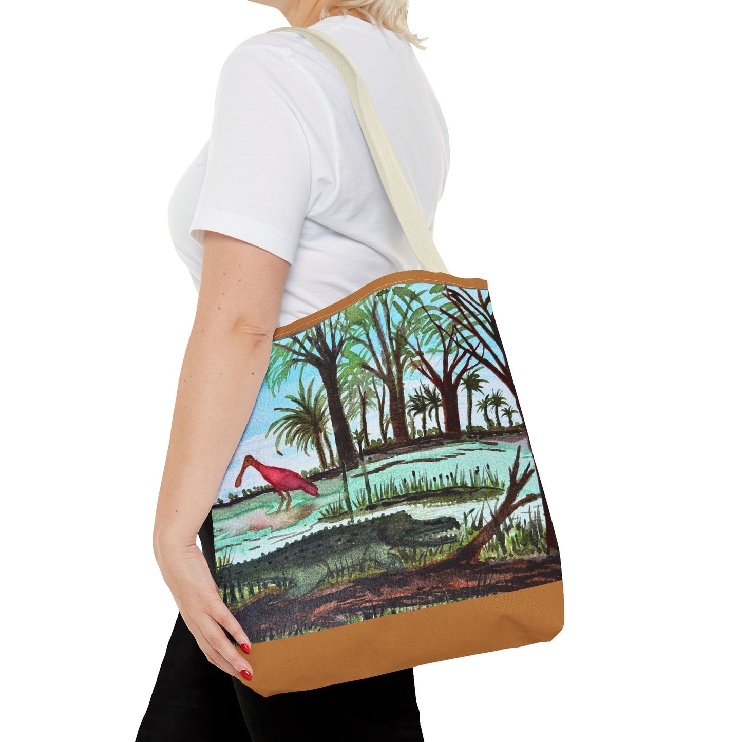 Texas Gator & Roseate Spoonbill Tote Bag — Bold All-Over Print