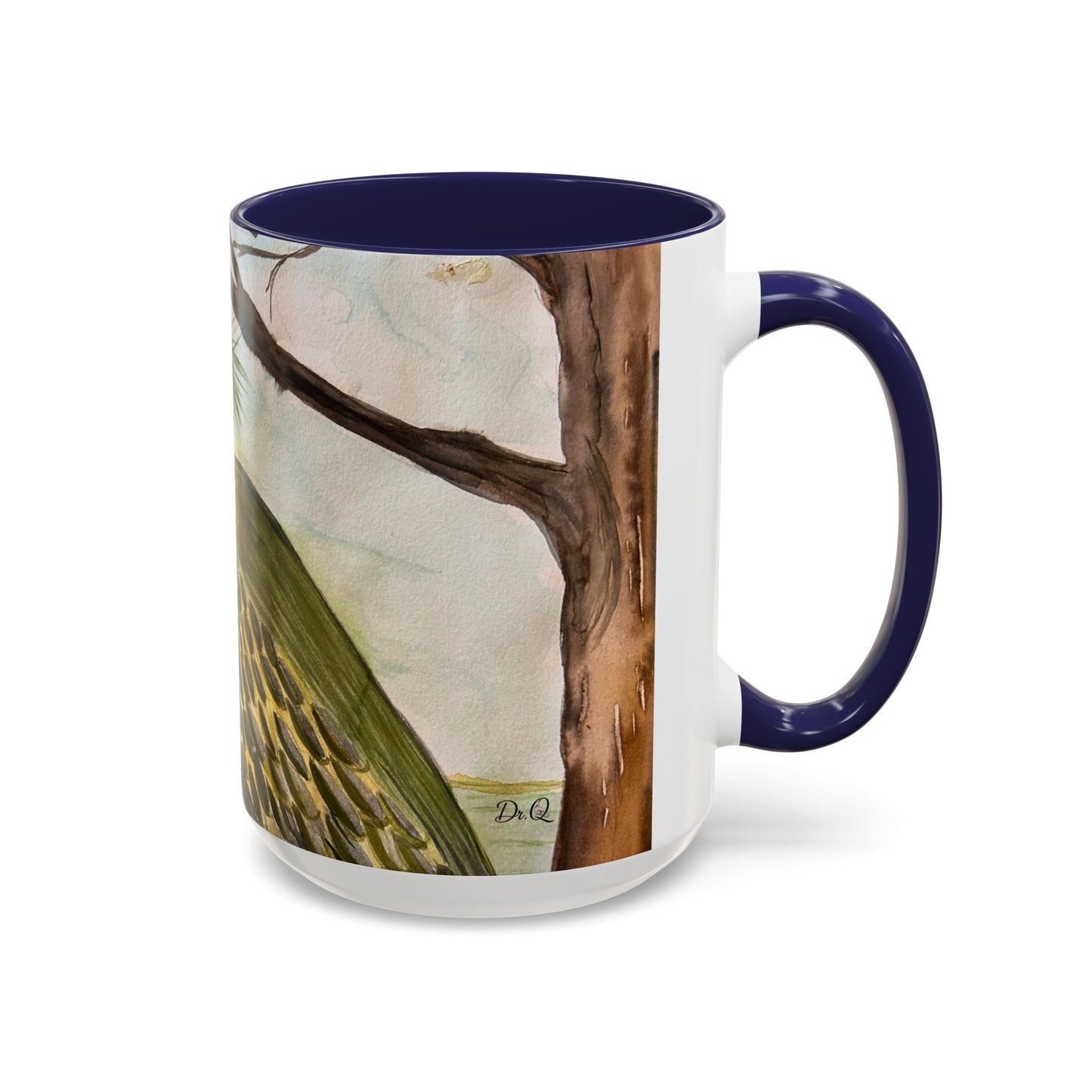 Green Heron Watercolor Accent Coffee Mug — Nature Bird Watercolor (11/15oz)