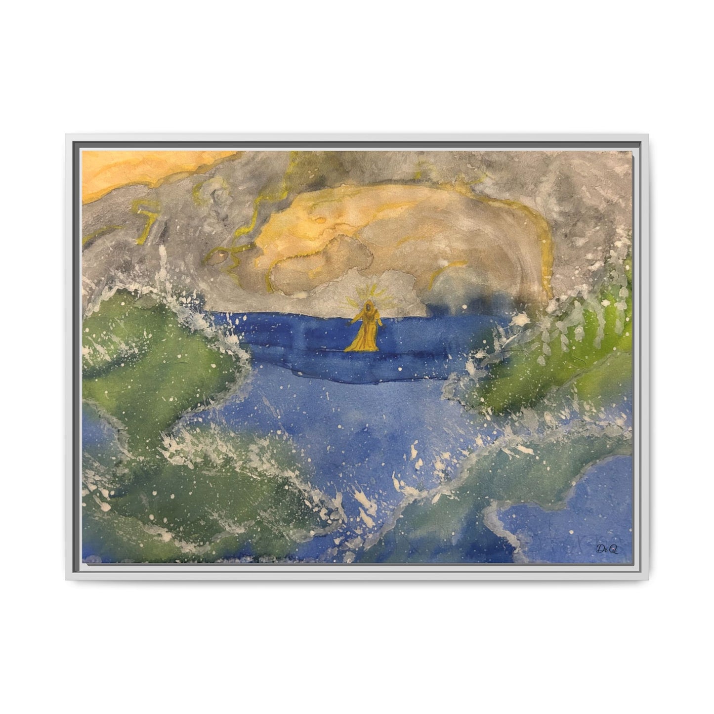 "Faith in the Storm" Framed Matte Canvas Seascape — Golden Sail at Sunset