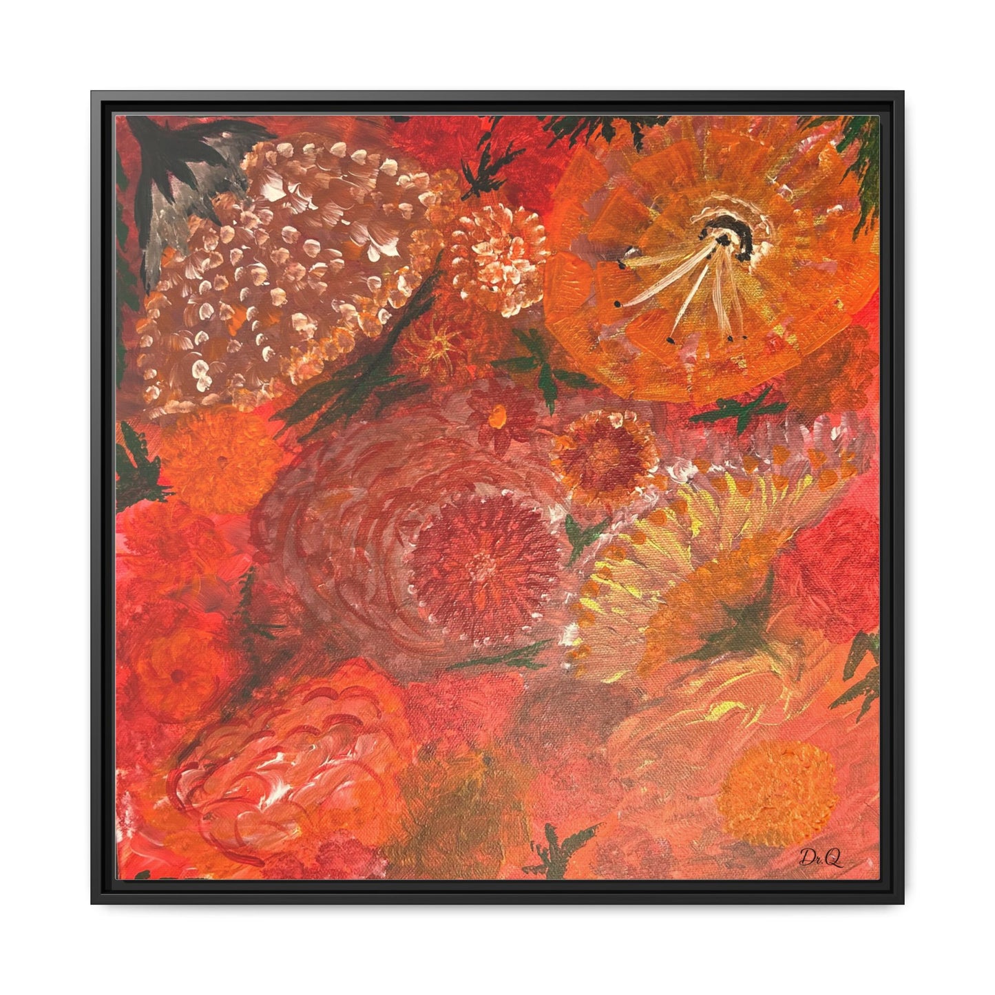 "Floral Burst" Abstract Red Floral Matte Canvas Framed Wall Art