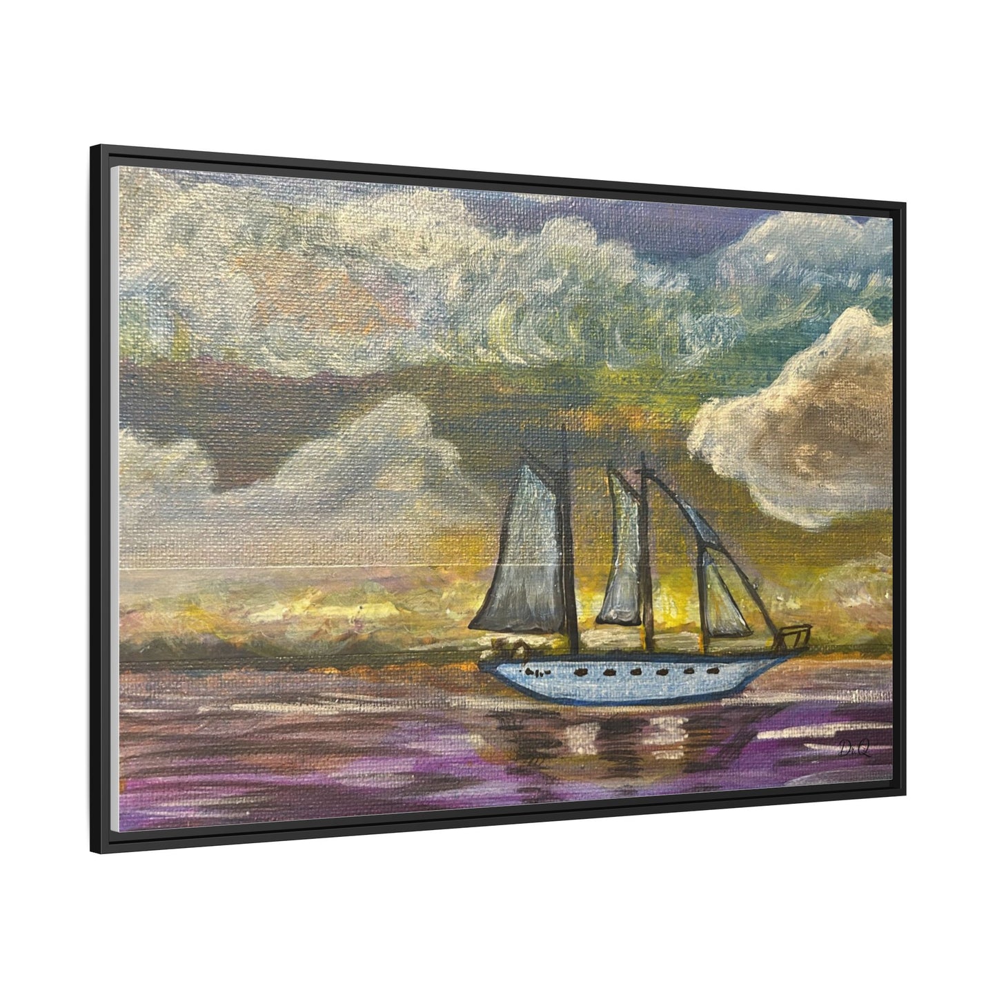 Framed Matte Canvas Sailboat Painting — Serene Seascape Wall Art