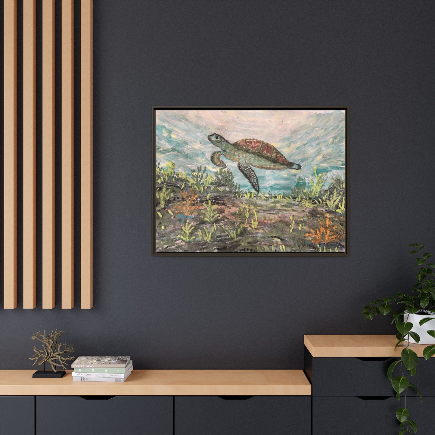 Sea Turtle Matte Canvas, Framed (Multi-color)