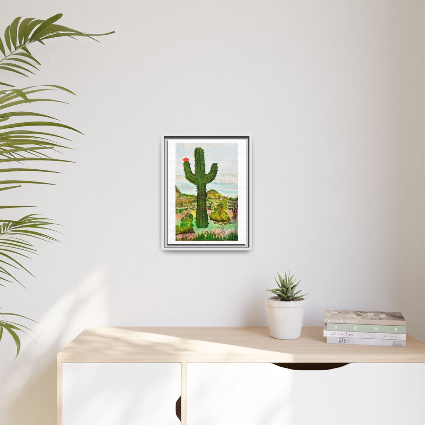 Framed Cactus Canvas Print — Desert Watercolor Wall Art