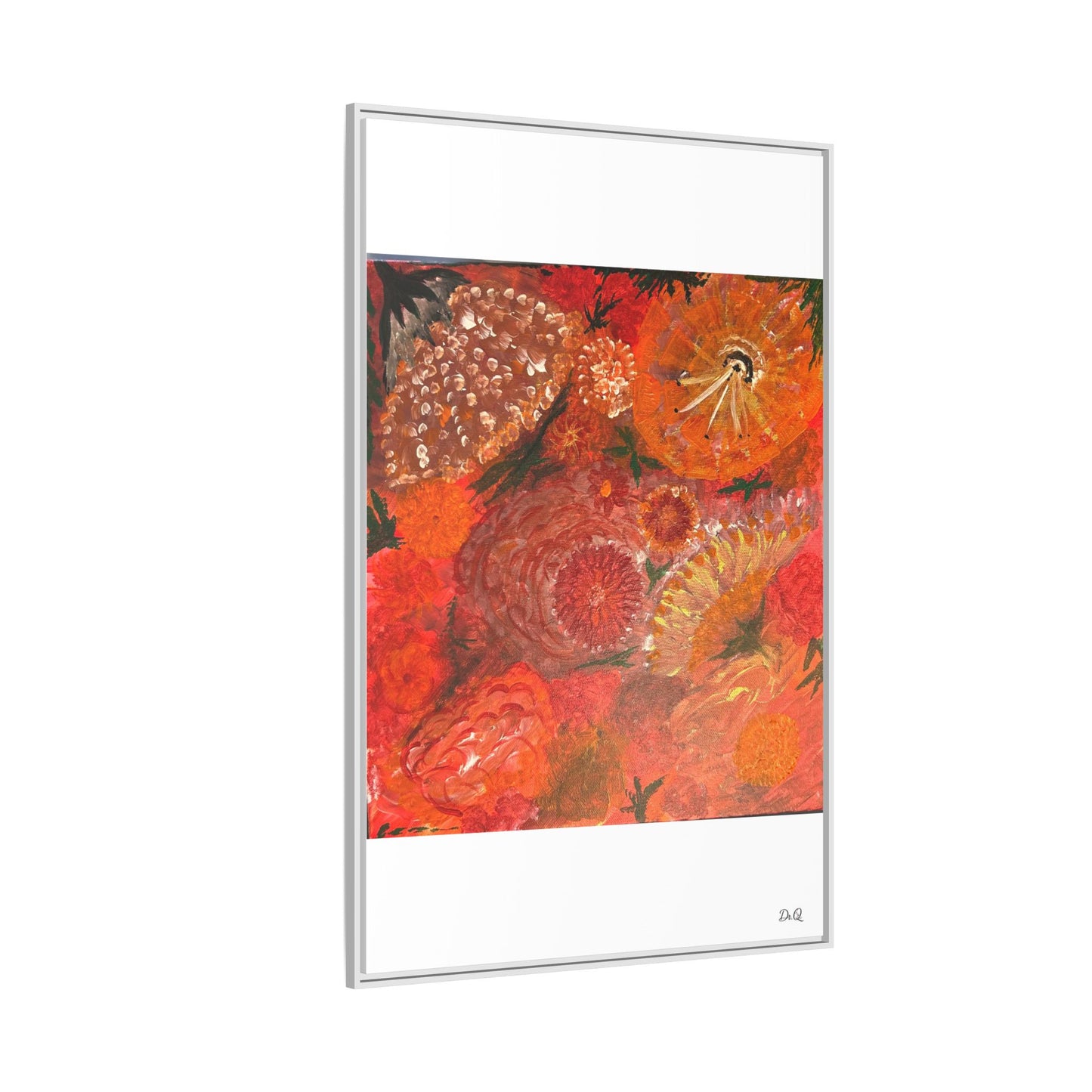 "Floral Burst" Abstract Red Floral Matte Canvas Framed Wall Art