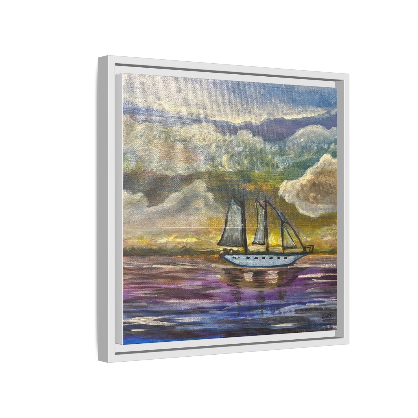 Framed Matte Canvas Sailboat Painting — Serene Seascape Wall Art
