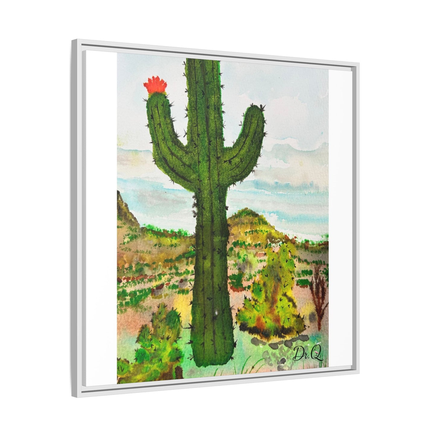 Framed Cactus Canvas Print — Desert Watercolor Wall Art