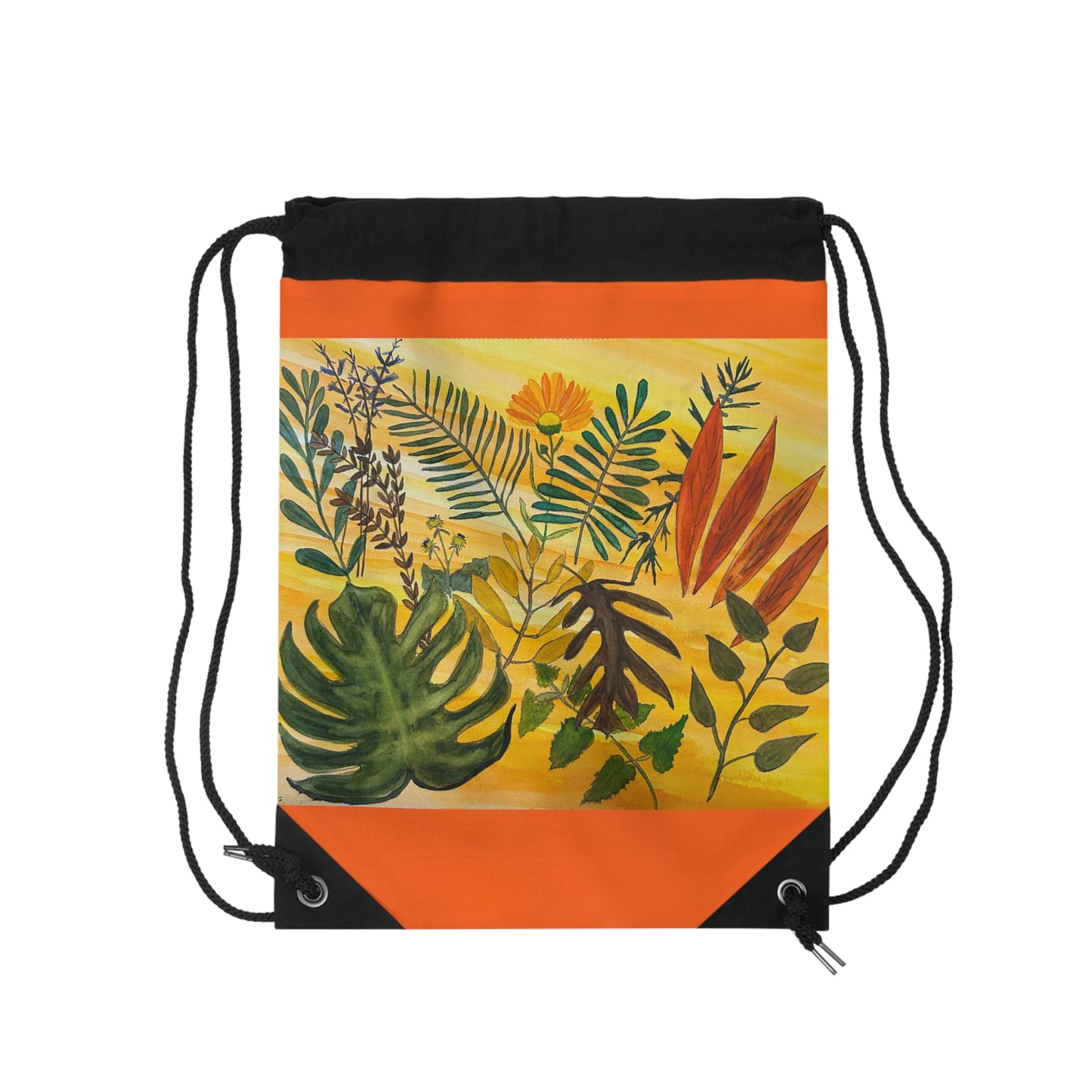 Tropical Botanicals & Herbs Drawstring Bag | Floral Gym Sack, Eco-Friendly Tote, Nature-Inspired Backpack, Gifts for Plant Lovers, Summer Festivals