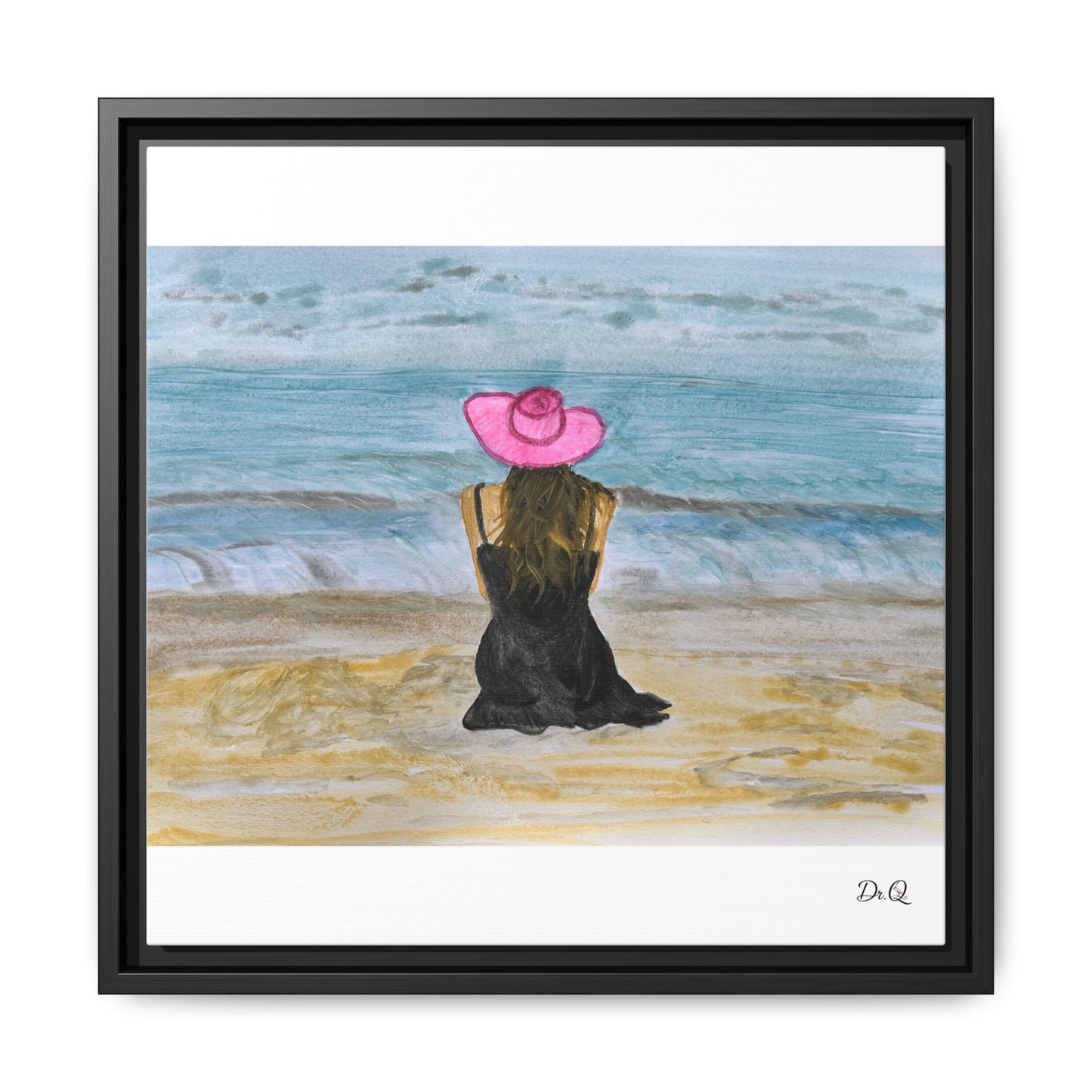 "For Shore" Beachside Lady Pink Floppy Hat - Seascape Wall Art